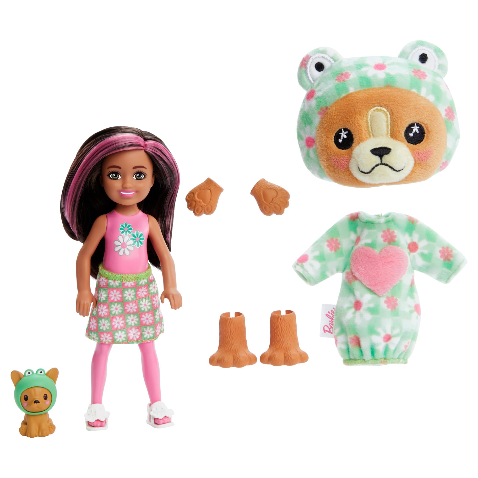 Barbie Cutie Reveal Chelsea Doll with Puppy Frog Costume, 6 Surprises & Color-Change Pet