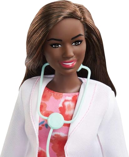 Barbie Doctor Doll with Curvy Body Type, Brunette Hair, White Coat & Stethoscope – 12-Inch Fashion Doll for Pretend Play
