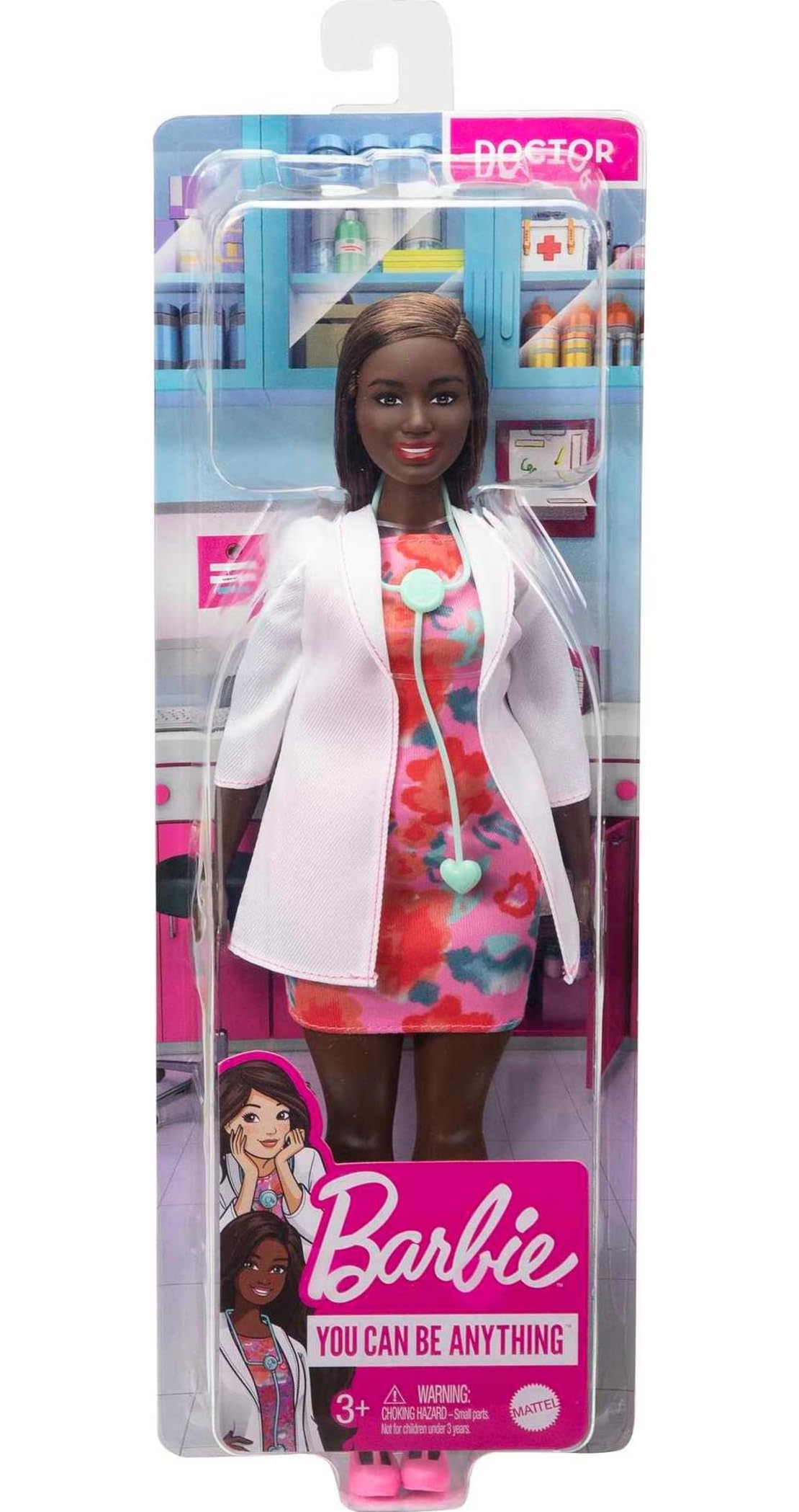 Barbie Doctor Doll with Curvy Body Type, Brunette Hair, White Coat & Stethoscope – 12-Inch Fashion Doll for Pretend Play