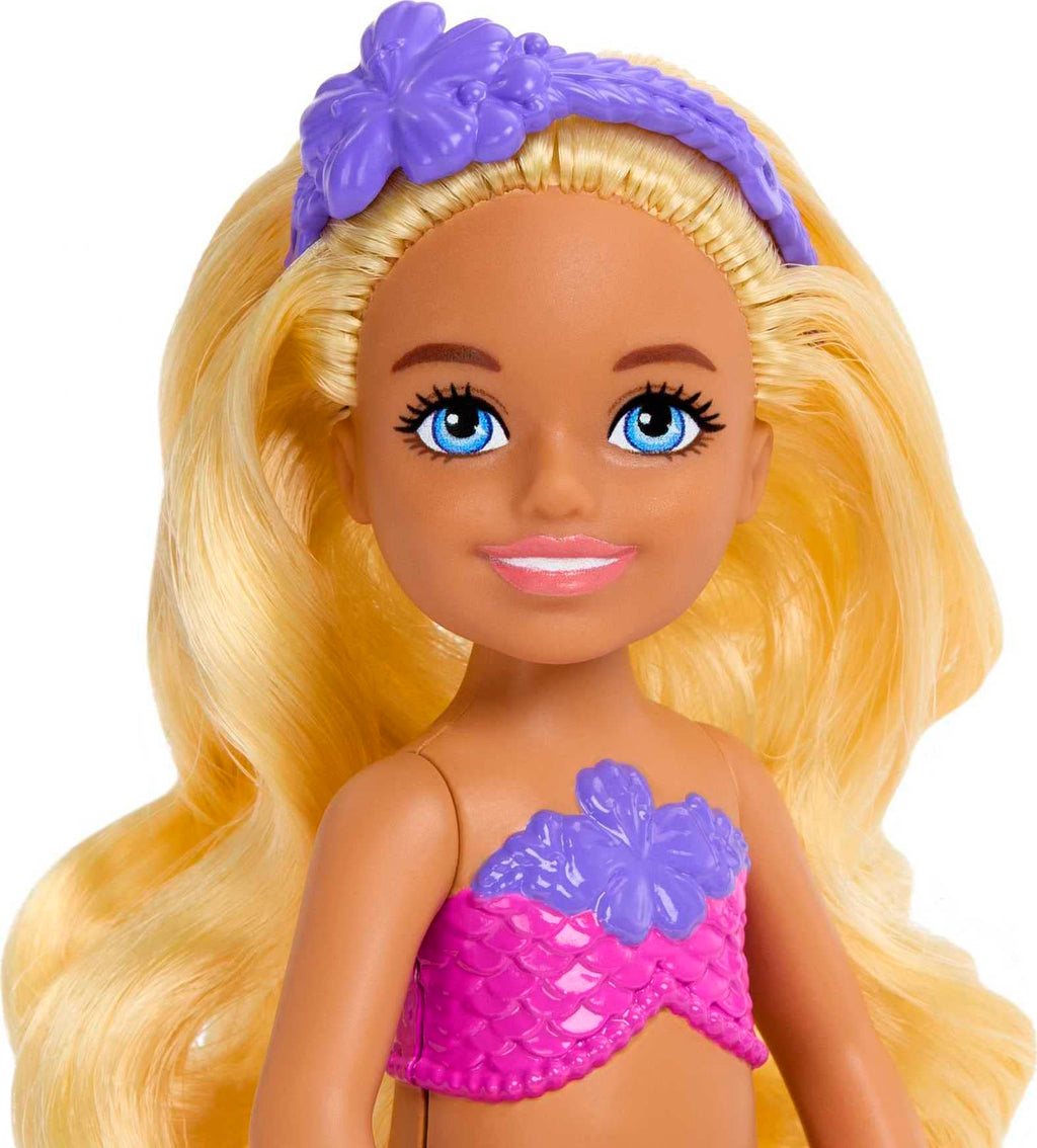 Barbie Dreamtopia Chelsea Mermaid Doll with Removable Floral Headband – Wavy Blonde Hair & Ombre Tail