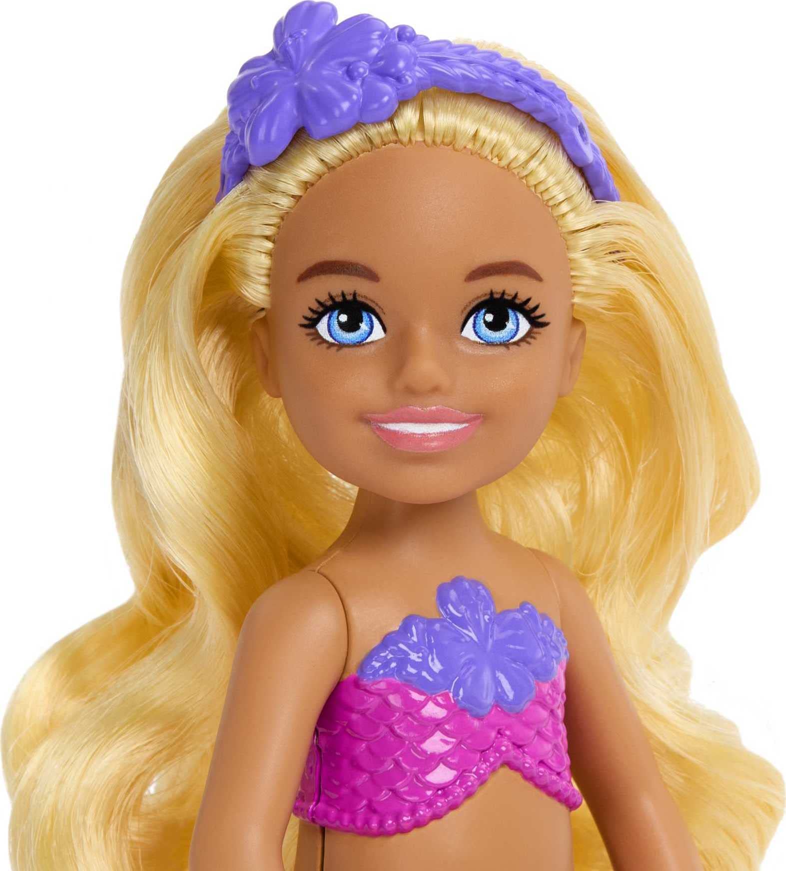 Barbie Dreamtopia Chelsea Mermaid Doll with Removable Floral Headband – Wavy Blonde Hair & Ombre Tail
