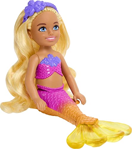 Barbie Dreamtopia Chelsea Mermaid Doll with Removable Floral Headband – Wavy Blonde Hair & Ombre Tail