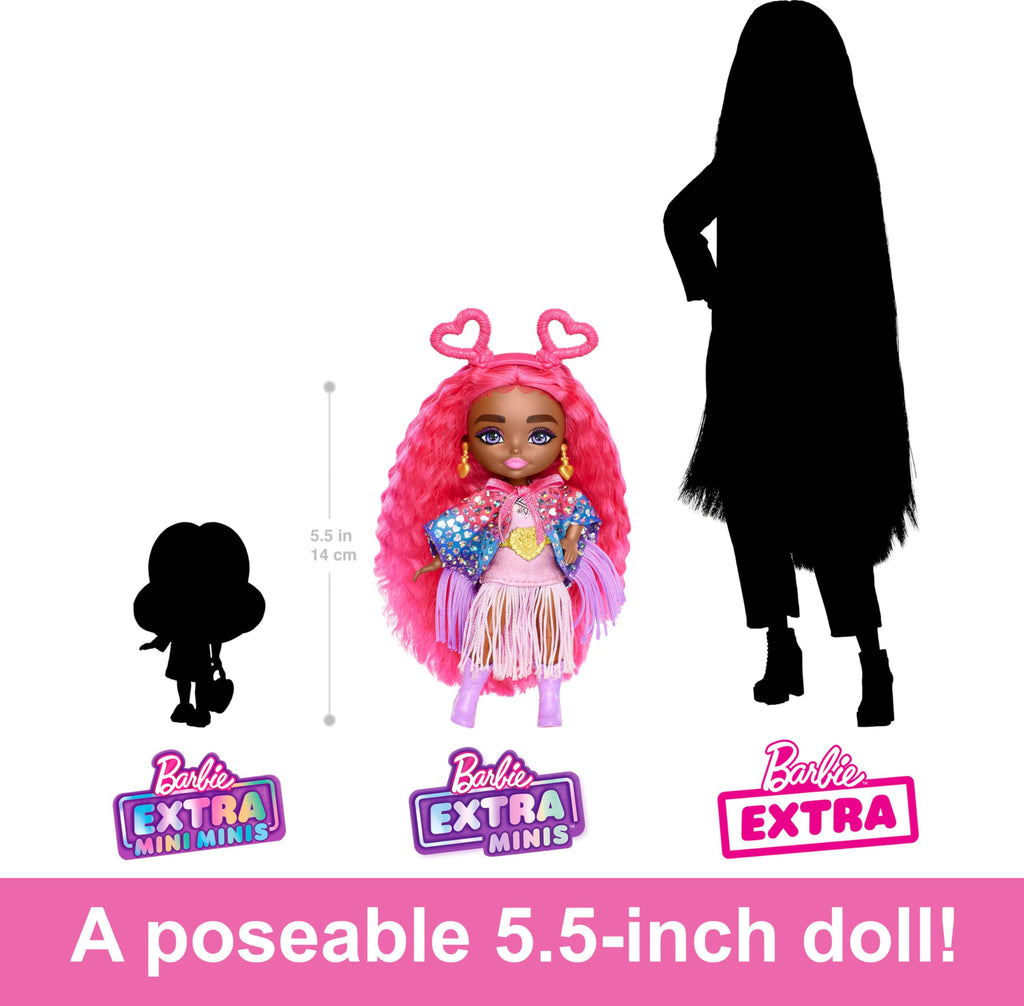 Barbie Extra Fly Minis Travel Doll - Desert Festival Look with Magenta Hair, Fringe Jacket & Accessories, 5.5-inch