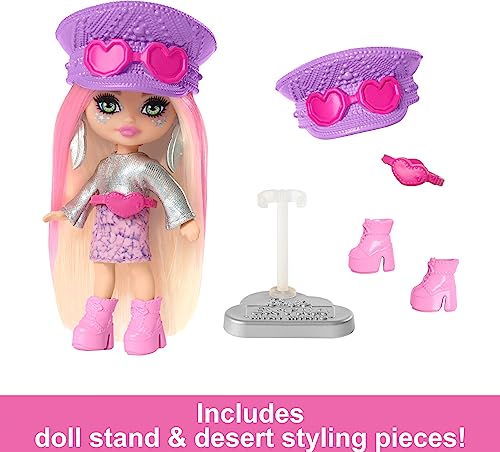Barbie Extra Mini Minis Travel Doll - Desert Festival Look, 3.25-Inch Posable Doll with Stand
