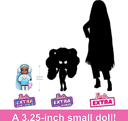 Barbie Extra Mini Minis Winter Travel Doll with Blue Hair, Ombre Sweater Dress, Earmuffs & Snow Accessories, 3.25-Inch
