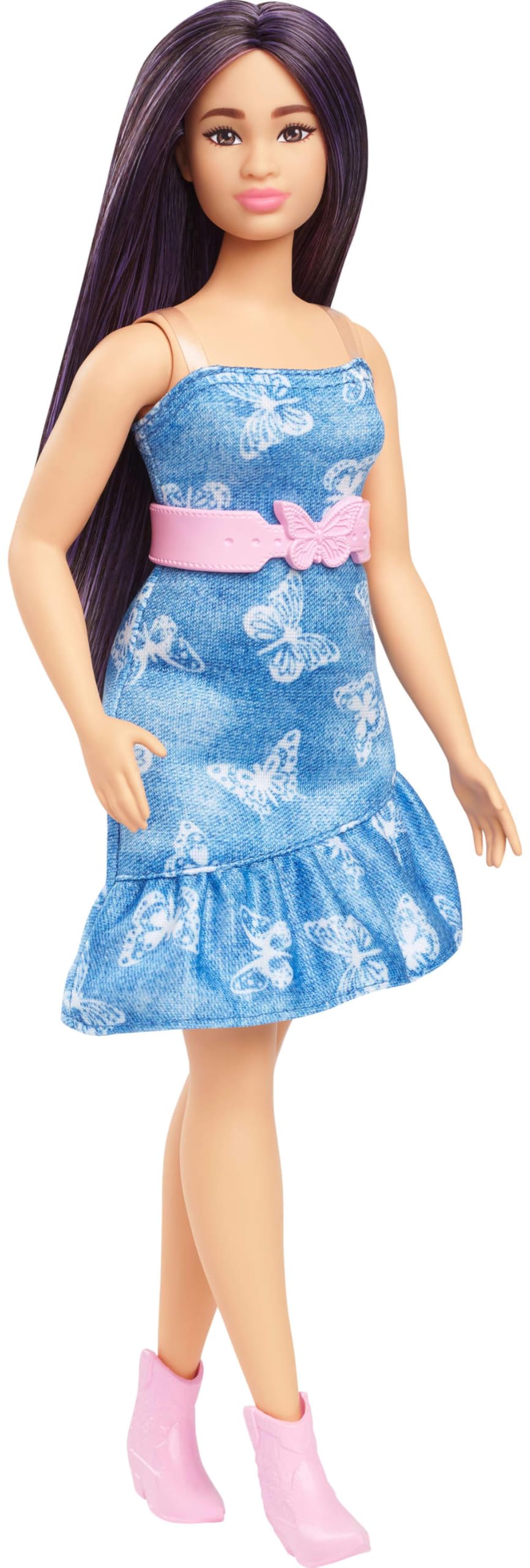 Barbie Fashionistas Doll #231 with Purple Hair and Butterfly-Print Denim Dress