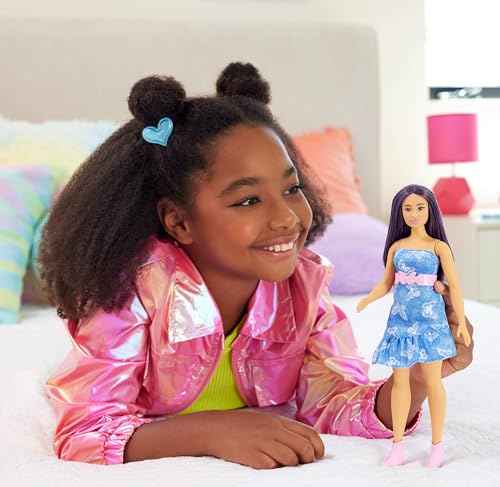 Barbie Fashionistas Doll #231 with Purple Hair and Butterfly-Print Denim Dress