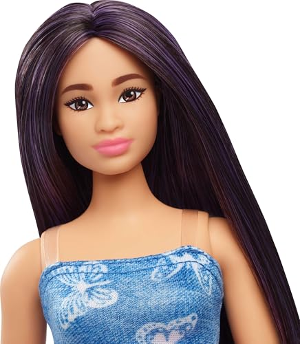 Barbie Fashionistas Doll #231 with Purple Hair and Butterfly-Print Denim Dress