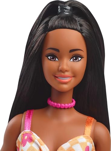 Barbie Fashionistas Doll #233 – Tall Black Hair in Checkered Midi Dress with Accessories