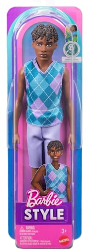 Barbie Fashionistas Ken Doll #253 with Lavender Argyle Outfit and Twisted Brown Hair