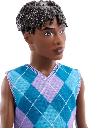 Barbie Fashionistas Ken Doll #253 with Lavender Argyle Outfit and Twisted Brown Hair