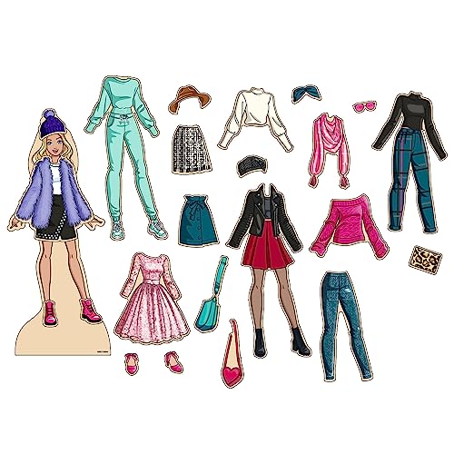 Barbie Magnetic Wooden Dress Up Toy – 26-Piece Mix & Match Set with Storage Box, Ages 3+