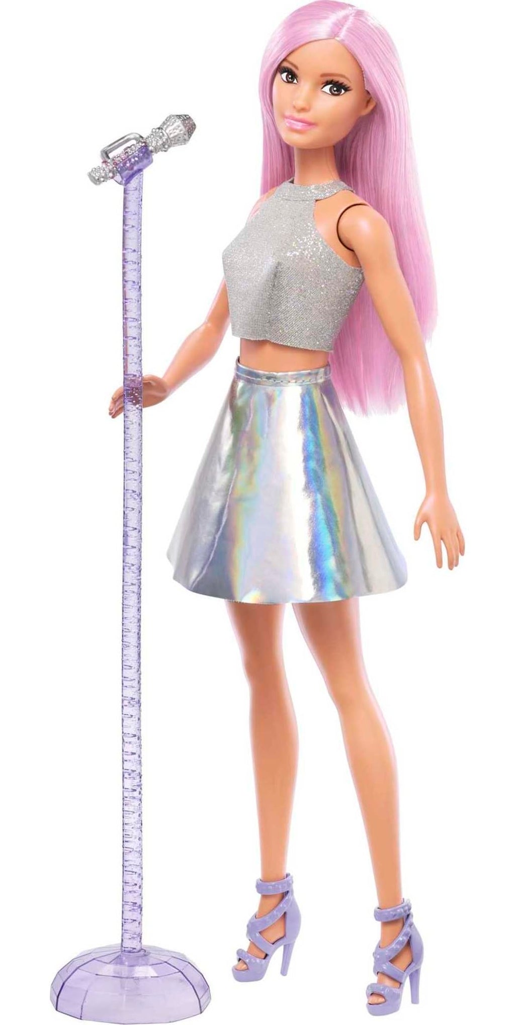 Barbie Pop Star Doll with Pink Hair, Microphone & Iridescent Skirt – Career Doll