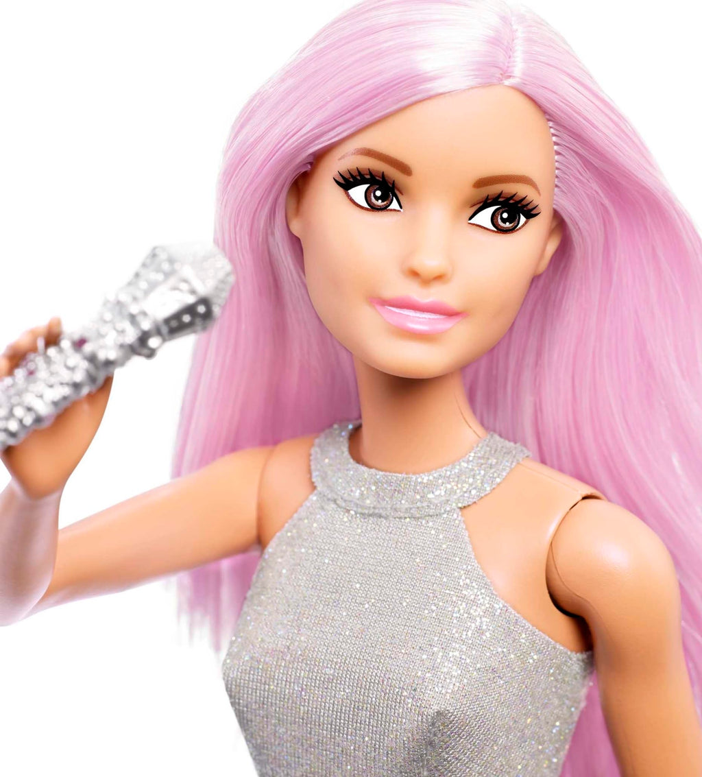 Barbie Pop Star Doll with Pink Hair, Microphone & Iridescent Skirt – Career Doll