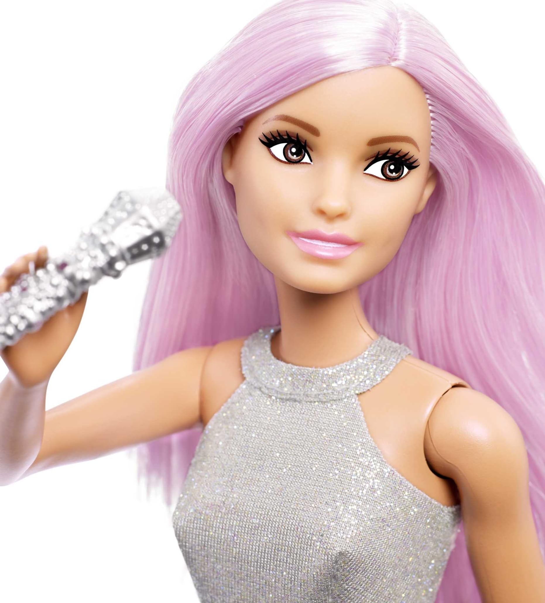 Barbie Pop Star Doll with Pink Hair, Microphone & Iridescent Skirt – Career Doll