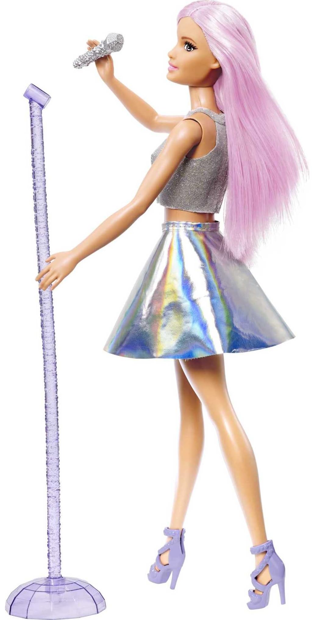 Barbie Pop Star Doll with Pink Hair, Microphone & Iridescent Skirt – Career Doll