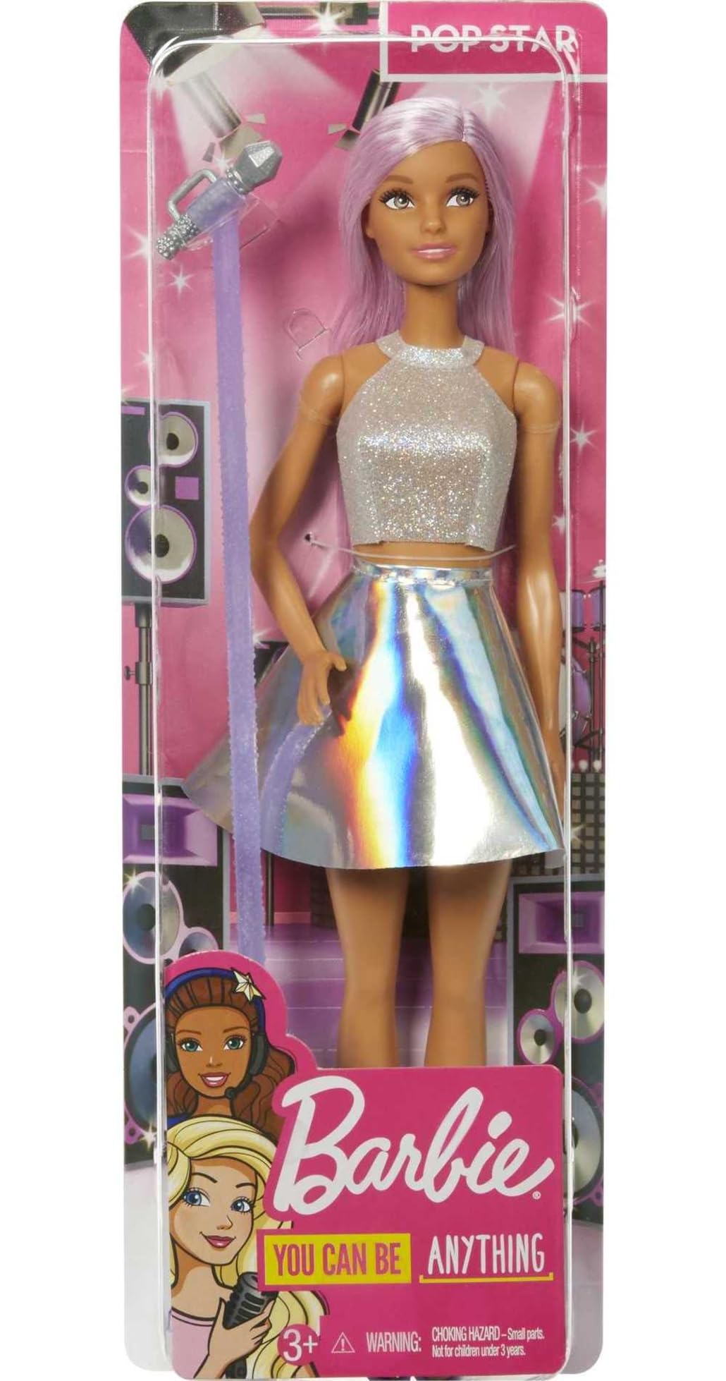 Barbie Pop Star Doll with Pink Hair, Microphone & Iridescent Skirt – Career Doll