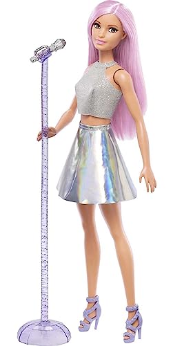 Barbie Pop Star Doll with Pink Hair, Microphone & Iridescent Skirt – Career Doll