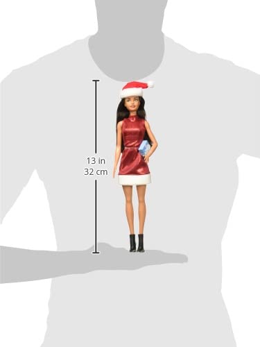 Barbie Santa Doll with Brunette Hair, Red Dress, and Accessories