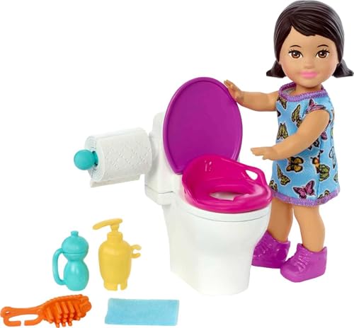 Barbie Skipper Babysitters Inc. Playset: Brunette Doll in Butterfly Dress with Potty & Bathroom Toys