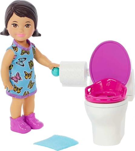 Barbie Skipper Babysitters Inc. Playset: Brunette Doll in Butterfly Dress with Potty & Bathroom Toys