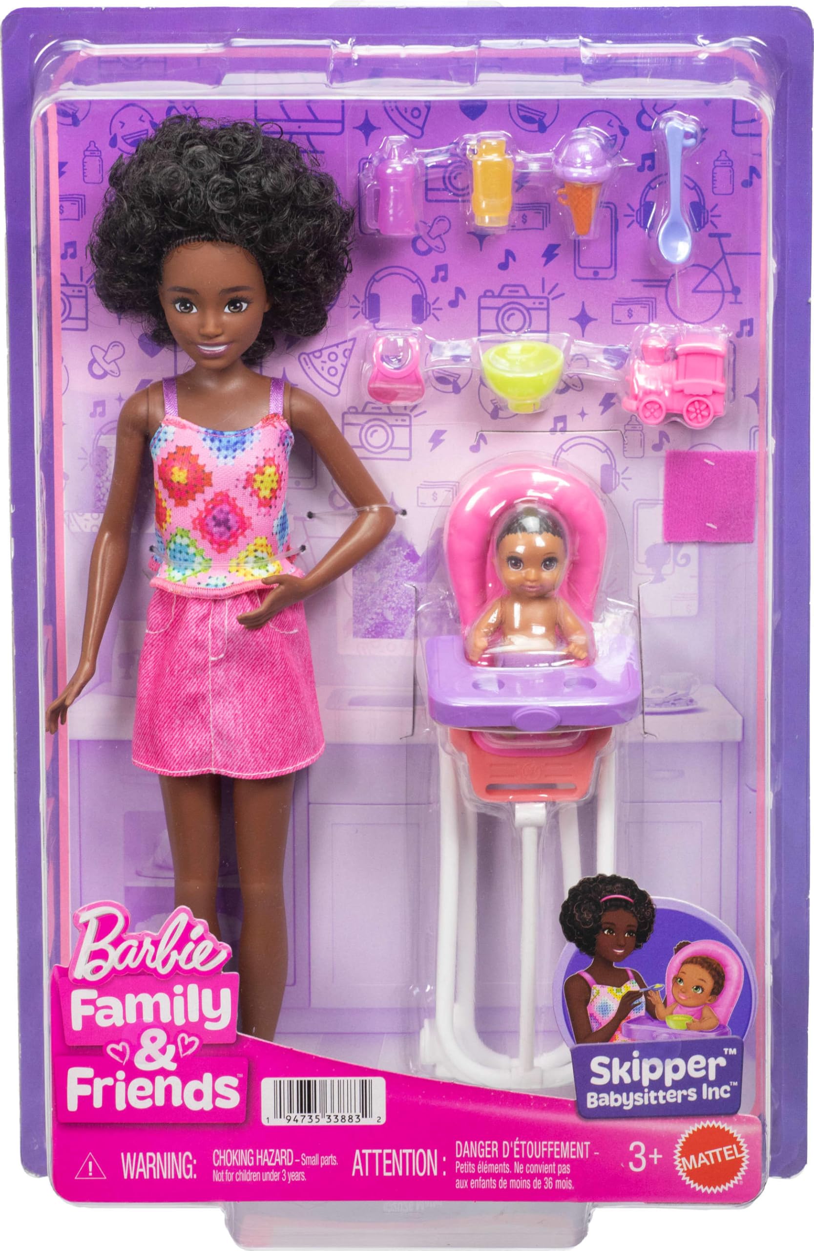 Barbie Skipper Babysitters Inc. Playset with Brunette Doll, Toddler Doll, High Chair & 8 Accessories