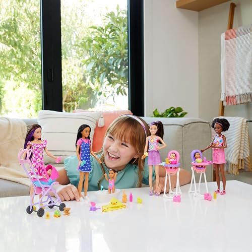 Barbie Skipper Babysitters Inc. Playset with Brunette Doll, Toddler Doll, High Chair & 8 Accessories