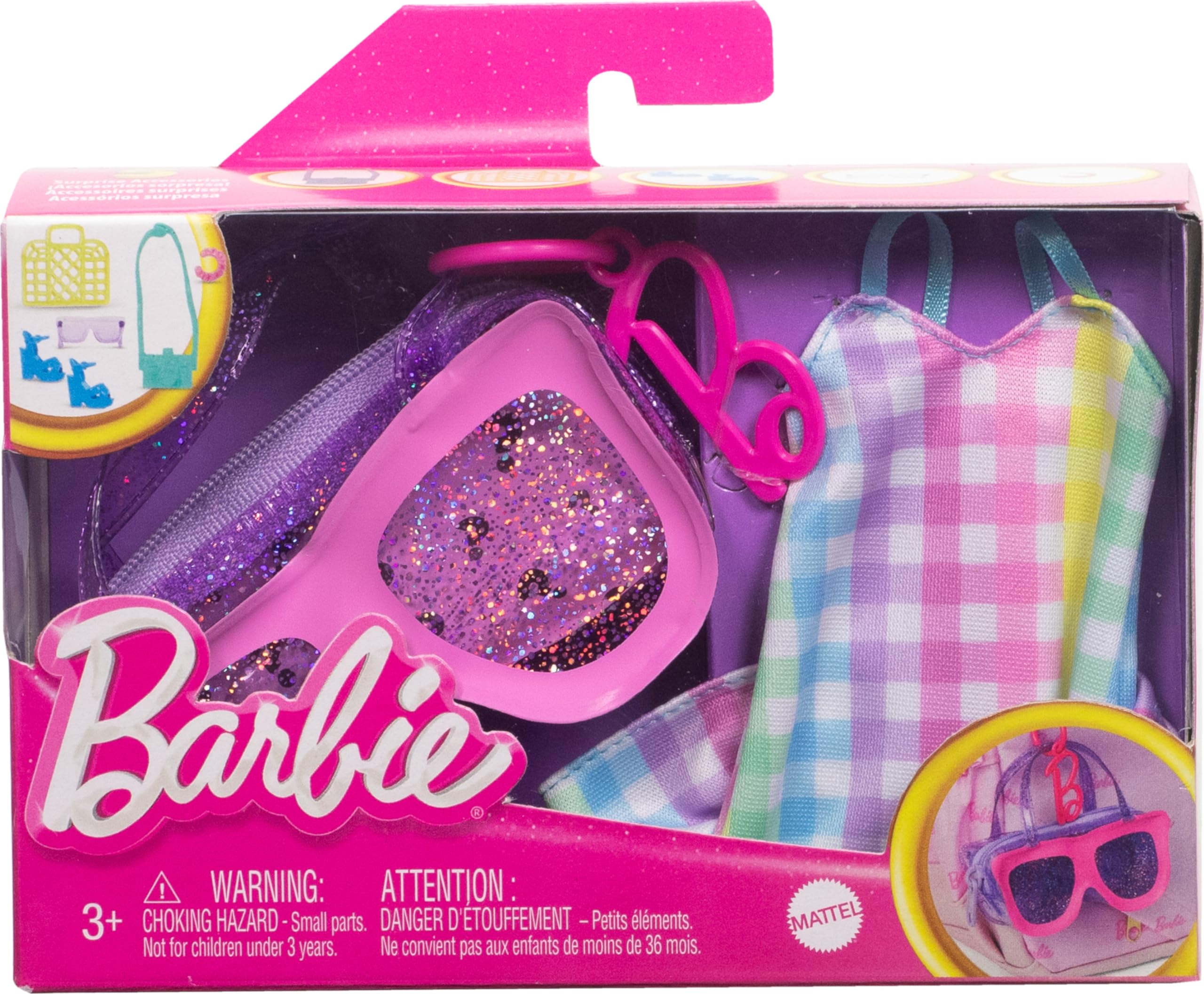 Barbie Sunglasses-Shaped Deluxe Bag: Gingham Dress & 5 Summer Accessories for Fashion Dolls