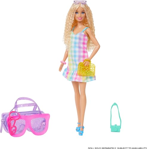 Barbie Sunglasses-Shaped Deluxe Bag: Gingham Dress & 5 Summer Accessories for Fashion Dolls