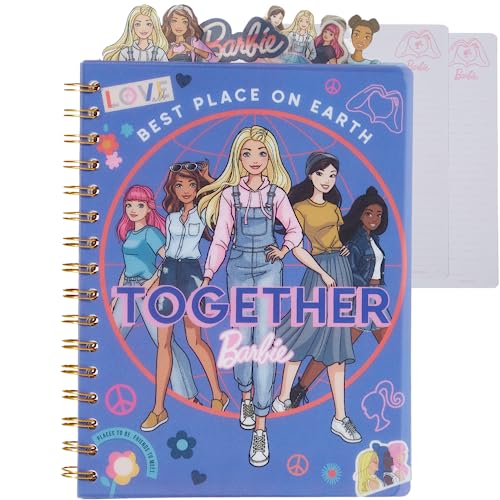 Barbie Tab Journal Notebook – Spiral Bound, 96 Lined Pages, 8x7 Inches, Purple Vinyl Cover with Tab Dividers