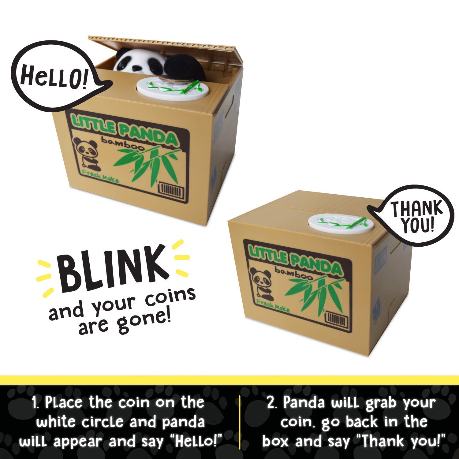Barelove Kids Piggy Bank - Electronic Panda Coin Counter with Voice Prompts and Stealing Paw