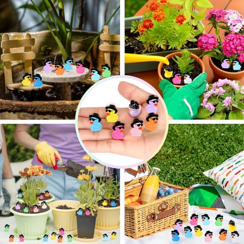 Barydat 150 Mini Resin Cowboy Ducks with Hats and Sunglasses – Bulk Tiny Duck Figures for Party Favors, DIY Crafts, and Dollhouse Decor