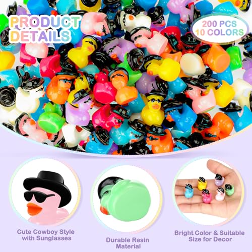 Barydat 150 Mini Resin Cowboy Ducks with Hats and Sunglasses – Bulk Tiny Duck Figures for Party Favors, DIY Crafts, and Dollhouse Decor