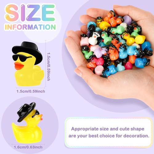 Barydat 200 Pack Mini Resin Cowboy Ducks with Hats and Sunglasses - Bulk Tiny Duck Figurines for Party Favors, DIY Crafts, Dollhouse Decor