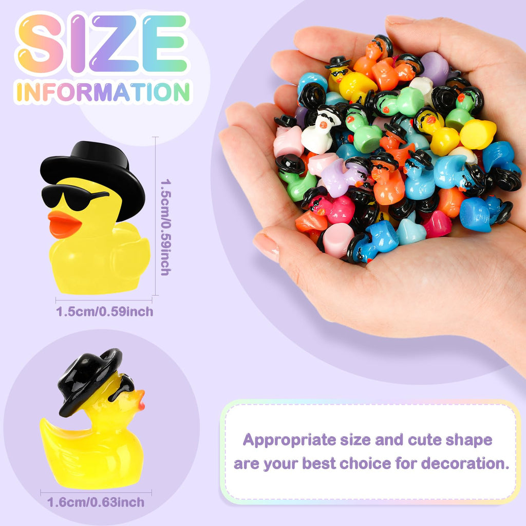 Barydat 200 Pack Mini Resin Cowboy Ducks with Hats and Sunglasses - Bulk Tiny Duck Figurines for Party Favors, DIY Crafts, Dollhouse Decor