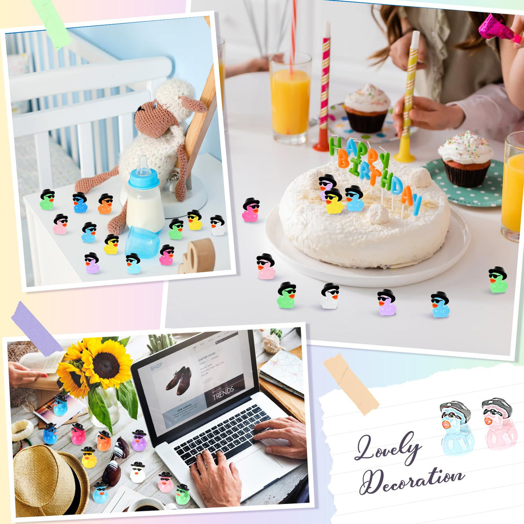 Barydat 200 Pack Mini Resin Cowboy Ducks with Hats and Sunglasses - Bulk Tiny Duck Figurines for Party Favors, DIY Crafts, Dollhouse Decor