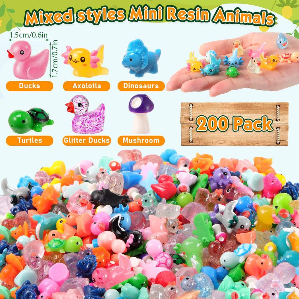 Barydat 200-Piece Mini Resin Animal Figures Set – Duck, Turtle, Dinosaur & More for Hiding Games and Decor