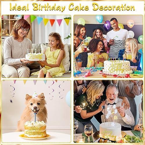 Barydat 24-Piece Gold Acrylic Happy Birthday Cake Toppers - 6 Styles Mirror Cupcake Decorations