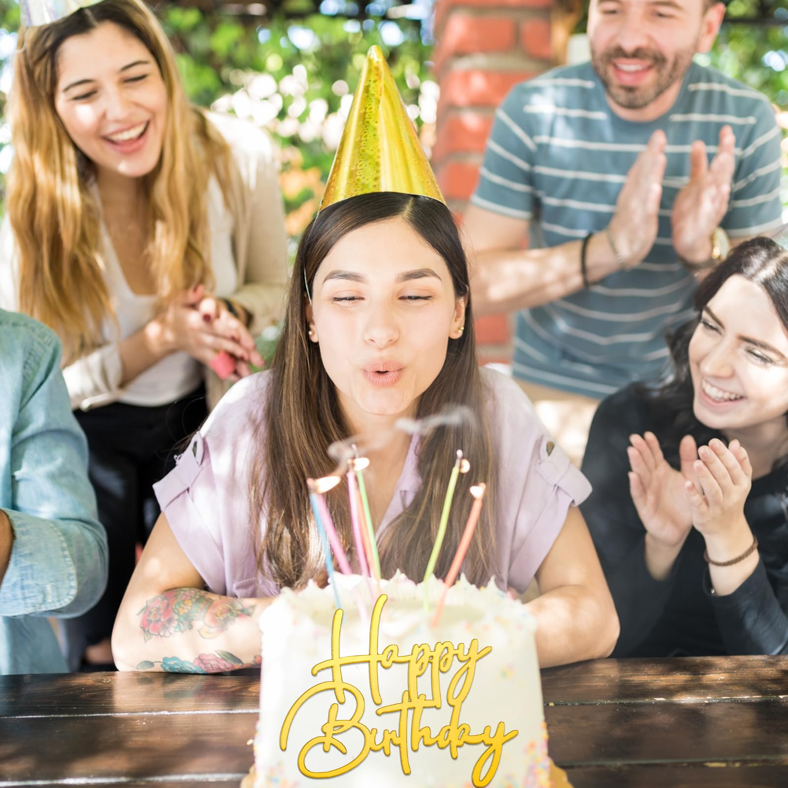 Barydat 24-Piece Gold Acrylic Happy Birthday Cake Toppers - 6 Styles Mirror Cupcake Decorations