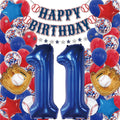 Baseball Birthday Decorations – 82PCS Party Set with 40" Number 11 Jumbo Balloon, Banner, Glove & Ball Balloons, Red, Blue & Confetti Latex, Star Foil Balloons