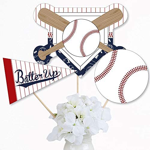 Baseball Party Centerpiece Sticks - 15-Piece Set by Big Dot of Happiness - Double-Sided Cardstock Table Toppers for Sports Events