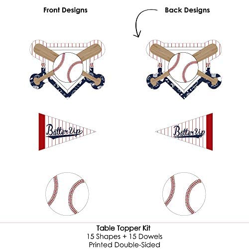 Baseball Party Centerpiece Sticks - 15-Piece Set by Big Dot of Happiness - Double-Sided Cardstock Table Toppers for Sports Events