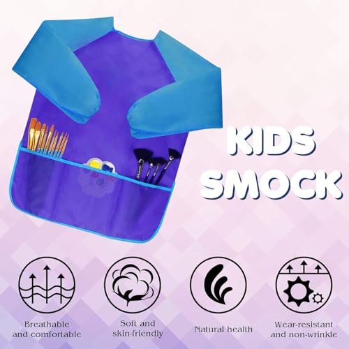 Bassion Kids Art Smock – Waterproof Toddler Painting Apron for Ages 2-6, Three Pockets, Velcro Back, Machine Washable