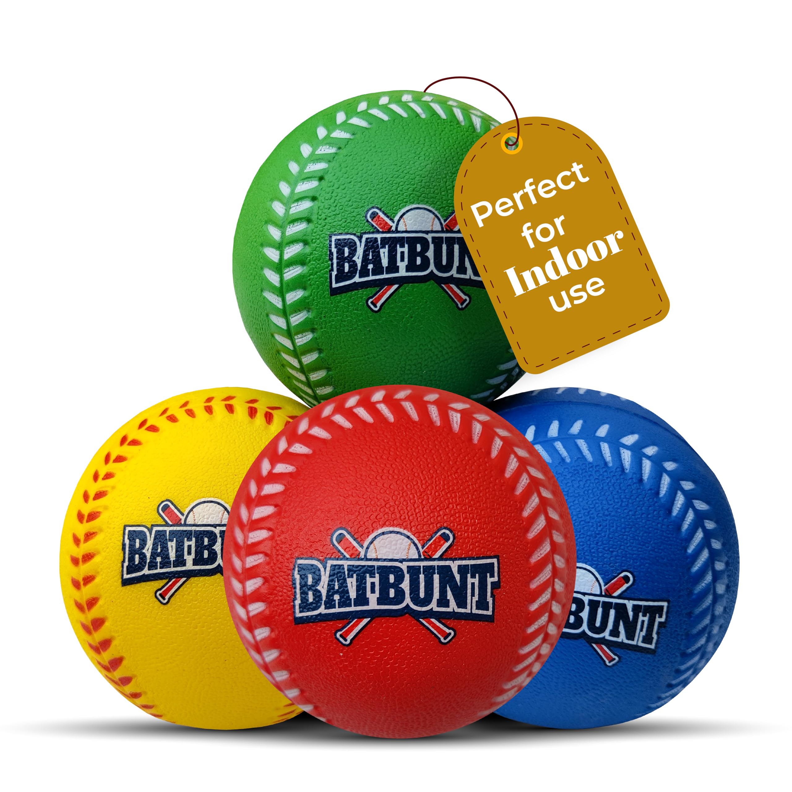 BATBUNT Foam Practice Baseballs for Kids - 4-Pack Soft Indoor/Outdoor Training Balls (30g each)
