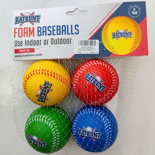 BATBUNT Foam Practice Baseballs for Kids - 4-Pack Soft Indoor/Outdoor Training Balls (30g each)