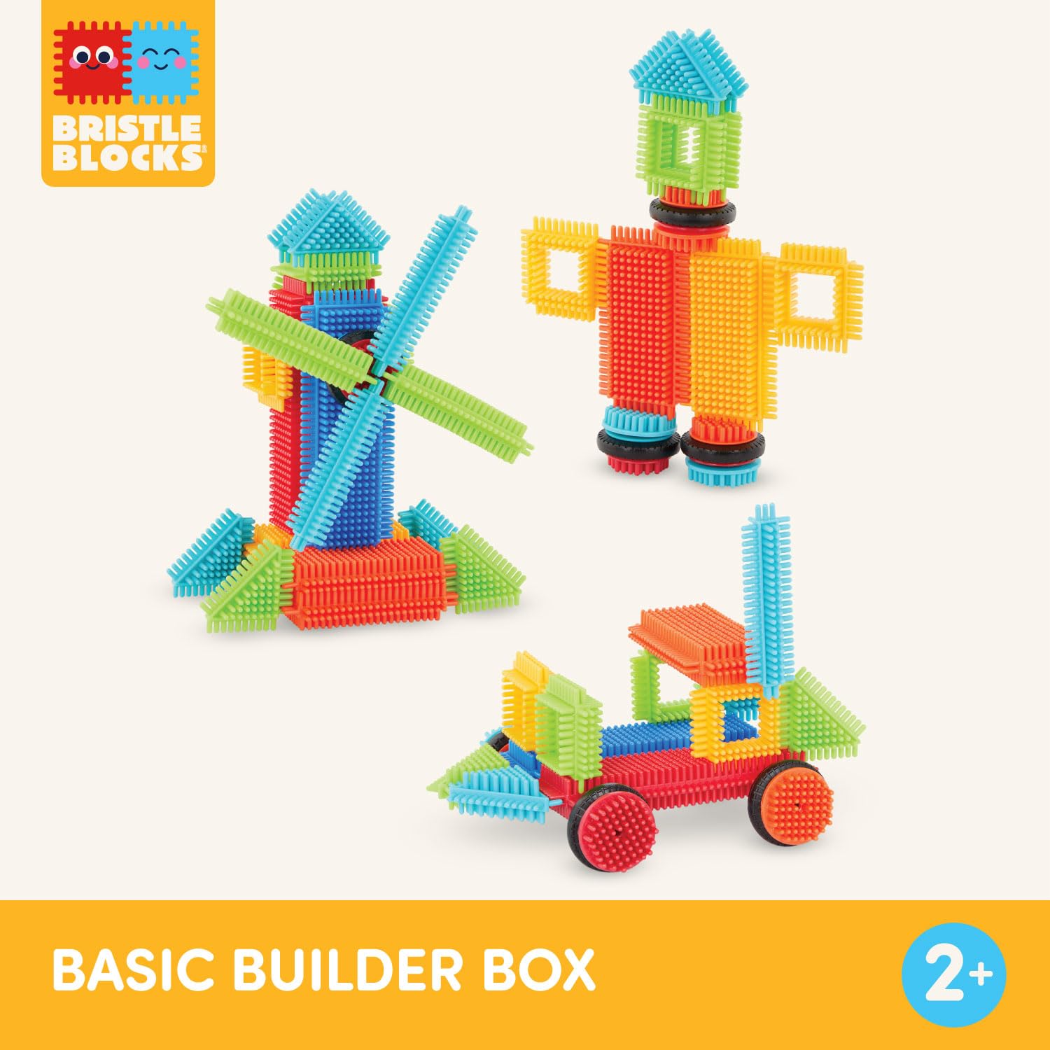 Battat Bristle Blocks Basic Builder Box – 36-Piece Interlocking Building Set with Wheels for Toddlers Age 2+