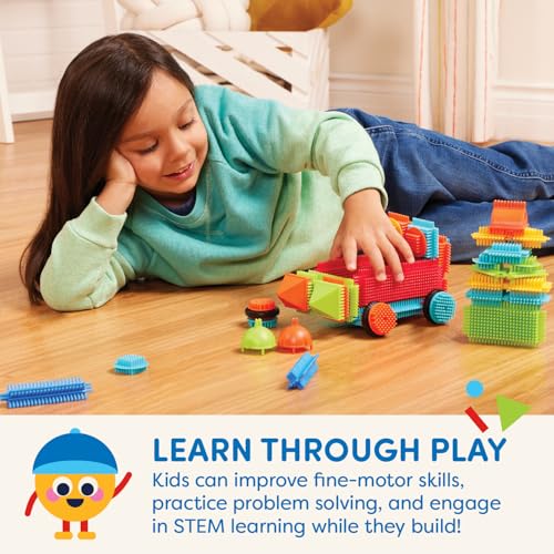 Battat Bristle Blocks Basic Builder Bucket – 50-Piece Interlocking STEM Building Set for Toddlers Age 2+