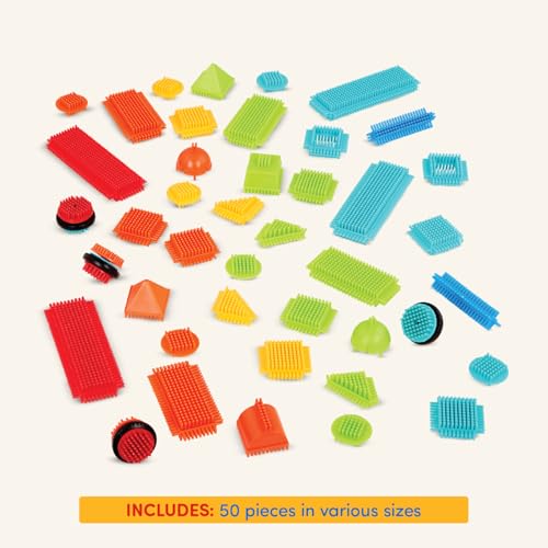 Battat Bristle Blocks Basic Builder Bucket – 50-Piece Interlocking STEM Building Set for Toddlers Age 2+
