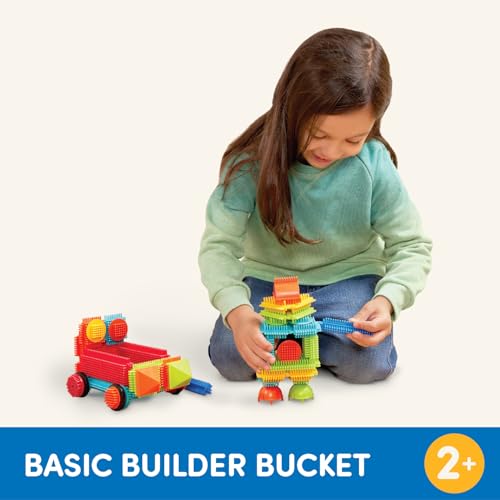 Battat Bristle Blocks Basic Builder Bucket – 50-Piece Interlocking STEM Building Set for Toddlers Age 2+
