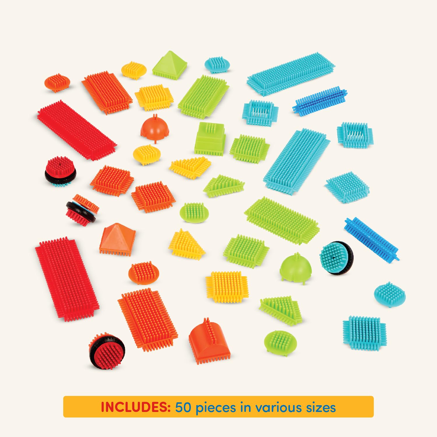 Battat Bristle Blocks Basic Builder Bucket – 50-Piece Interlocking STEM Building Set for Toddlers Age 2+